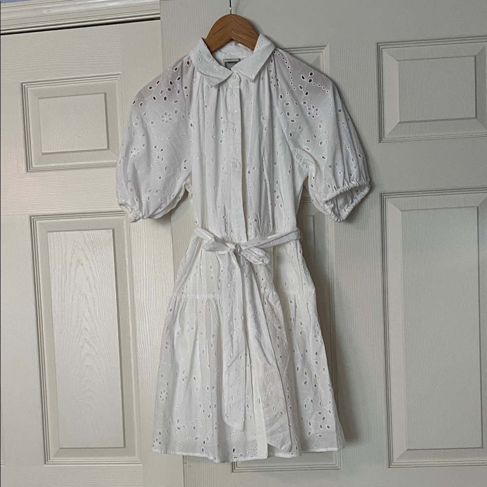 Target  A new day brand new White Eyelet Dress with Puff Sleeves & tie size xs